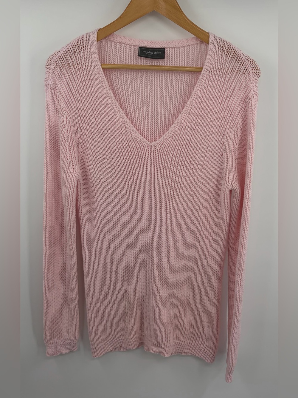 Wooden Ships shirt tail chunky v neck cotton sweater pink whim women’s M/L
